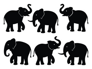 set of elephant silhouette vector illustration