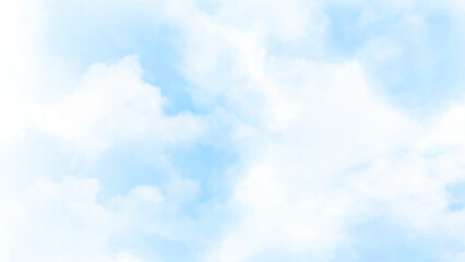 Clouds and sky watercolor vector illustration. Bright Blue Sky and Soft Cumulus Clouds Background.