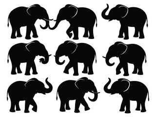 set of elephant silhouette vector illustration