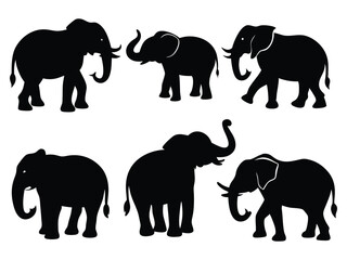 set of elephant silhouette vector illustration