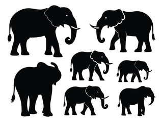 set of elephant silhouette vector illustration