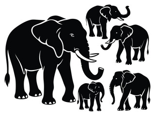 set of elephant silhouette vector illustration