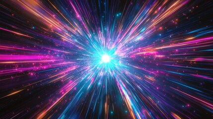 Naklejka premium Retro Neon Hyper Warp Space Tunnel: Abstract Flight, 3D Illustration