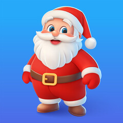 Cute smiling 3d cartoon Santa Claus character on blue background. Vector illustration.
