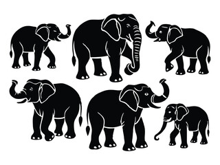 set of elephant silhouette vector illustration