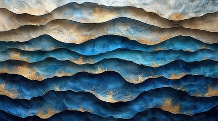 Abstraction wavy blue, beige watercolor stain grunge texture background. 