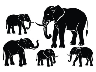 set of elephant silhouette vector illustration