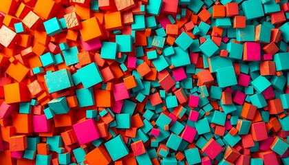 A colorful image of blocks in various colors, including red, blue, and green. The blocks are arranged in a way that creates a sense of depth and texture. The image conveys a feeling of creativity