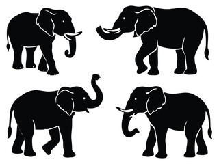 set of elephant silhouette vector illustration
