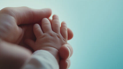 Close-up of adult and baby hands reaching out, symbolizing connection, care, and family.