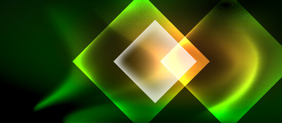 Glass squares with neon shiny light abstract background