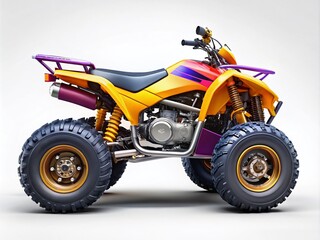 Stunning 3D Illustration of an ATV Four Wheeler Bike on a White Background with Ample Copy Space for Customization and Marketing Use in Outdoor Adventure and Sports Industries