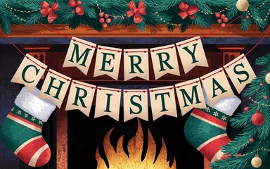 Fototapeta premium Christmas Banner background with texture and elegant christmas elements