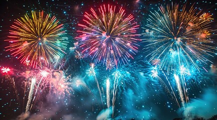 Fototapeta premium Abstract Background of Colorful Fireworks Against a Starry Sky. Festive and Celebration .