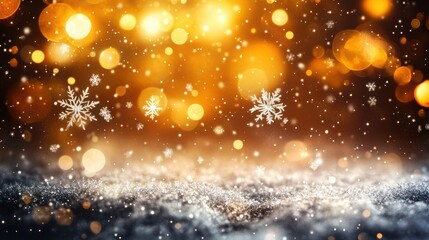 Obraz premium Mesmerizing snowfall illuminated against a dark background, creating a magical winter atmosphere with swirling flakes and ethereal bokeh effects.