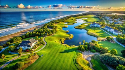 Stunning Product Photography of a Waterfront Golf Course in Ocean Isle Beach, Brunswick County, North Carolina, Highlighting Lush Greens and Scenic Ocean Views