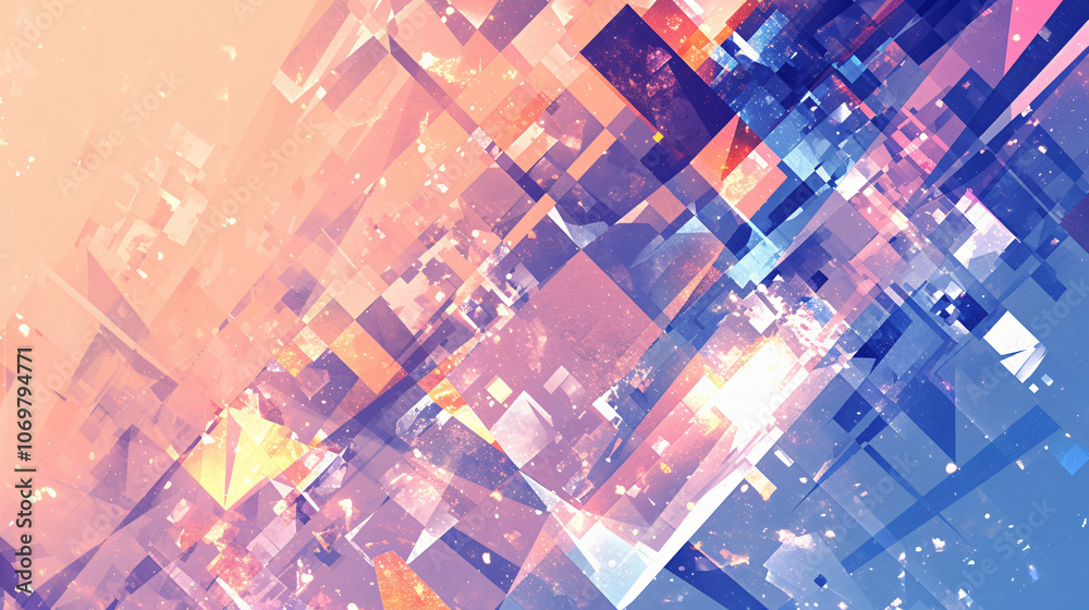 Poster An abstract composition features an intertwining pattern of colorful geometric shapes with a gradient background, creating a dynamic visual effect for graphic resources.