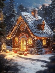 Warm Christmas gingerbread house background