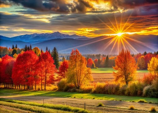 Sun Rays Illuminating Autumn Fields in Sequim Valley, Washington State: A Majestic Display of Nature's Beauty and Warmth