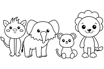 Obraz premium playful animals line art in jungle
