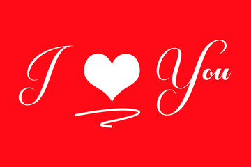 I Love You red background design using white typography and a white heart shape. Used for concepts like expressing love to your partner, romance and intimacy, emotional and lovely relationship.