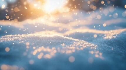 Winter snow background with snow, with beautiful light and snow flakes on the blue sky in the evening, copy space.