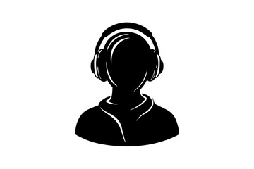 Person with Headphones silhouette vector illustration.