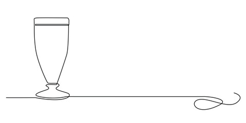 continuous line drawing of a milkshake glass.one line drawing of a glass for serving milkshakes and fruit drinks.single line vector illustration.isolated on white background