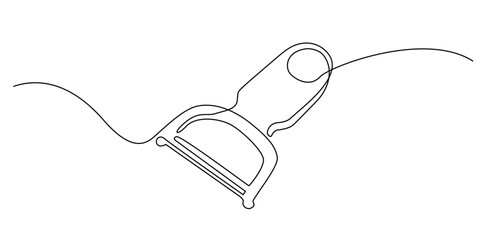 Obraz premium continuous line drawing of vegetable peeler.one line drawing of vegetable peeler tool.single line vector illustration.isolated white background