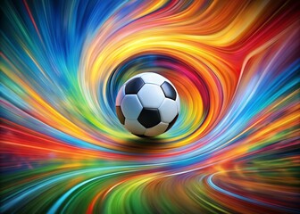 Surreal Soccer Action: A Dynamic Soccer Ball in a Colorful Swirling Background Capturing the Thrill of Motion and Excitement in a Vibrant Game Scene