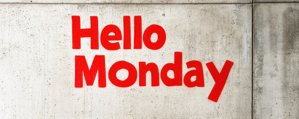 Obraz premium Hello Monday in bold red letters on concrete wall inspires motivation