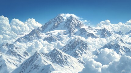 Naklejka premium Majestic Snow Capped Mountain Peaks Above Cloudscape