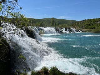 Fototapeta premium Berberov buk waterfall on the Zrmanja river, Muskovci (Velebit Nature Park, Croatia) - Slap Berberov buk na rijeci Zrmanji, Muškovci (Park prirode Velebit, Hrvatska)