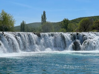 Fototapeta premium Berberov buk waterfall on the Zrmanja river, Muskovci (Velebit Nature Park, Croatia) - Slap Berberov buk na rijeci Zrmanji, Muškovci (Park prirode Velebit, Hrvatska)
