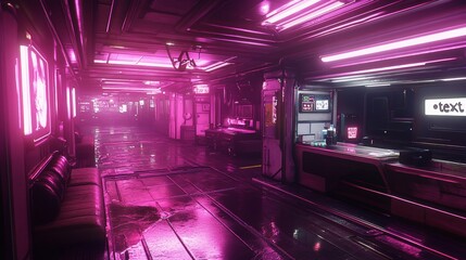 Cyberpunk Neon Corridor Futuristic Interior Sci Fi Bar Pink Lighting