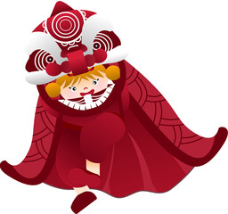 Cute Lion Dance Illustration for Lunar New Year Celebrations