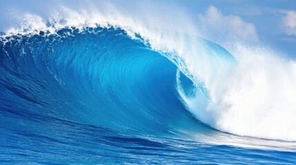 Powerful Blue Ocean Wave Crashing on the Shore