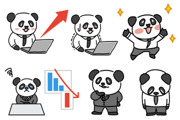 働くパンダのデフォルメイラストセット