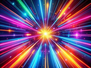 Fototapeta premium Vibrant Abstract 4K Background with Neon Rays and Glowing Lines for Seamless Loop Animation in Vertical Format, Showcasing Speed of Light and Colorful Energy Flow