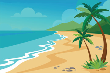 stunning tropical beach scene with palm trees and turquoise waves vector art
