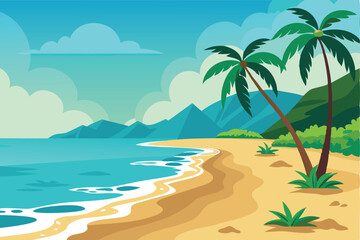 Fototapeta na wymiar stunning tropical beach scene with palm trees and turquoise waves vector art 