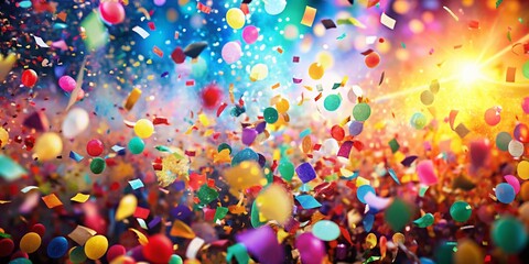 Vibrant Celebration Background with Colorful Confetti in Double Exposure Style Perfect for Festive Events and Party Invitations