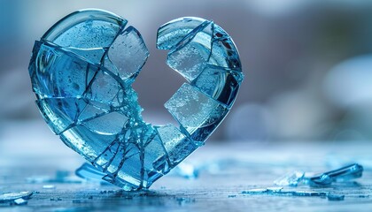 Broken heart shape in blue glass.