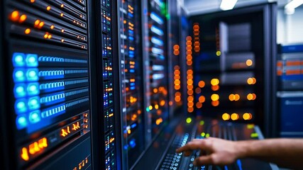 hand of an computer engineer working on computer at server room