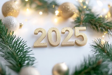New Year, golden number 2025, New Year's atmosphere background