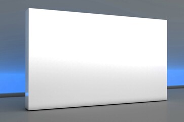 3D exhibition stand. White empty geometric square. White blank promotion.  Presentation event room display. Blank wall. Blank mock-up box product isolated. Mockup for press wall, pop up. Template