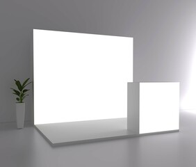 Exhibition stand mockup and flat used for branding and corporate identity. Fair stand mockup.	
