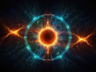Fototapeta premium fractal burst arrangement,earth with fire,earth and sun,abstract background with glowing circles