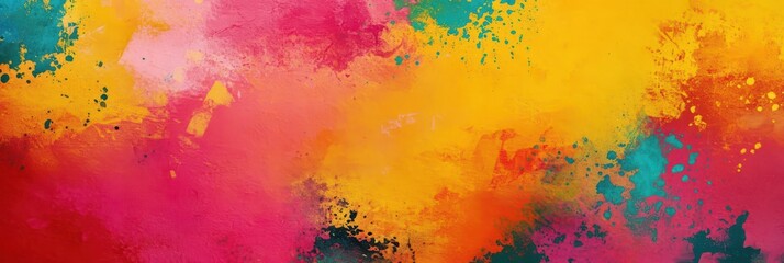 Fototapeta premium Vibrant colors and joyful celebration of Holi festival, perfect for holiday designs. Horizontal banner. Copy space. Festival of colors, love, and spring. Multicolored background. Holiday template