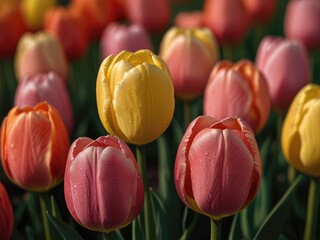 red and yellow tulips in spring,tulips in the garden